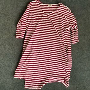 V Neck Maroon And White Striped Dress